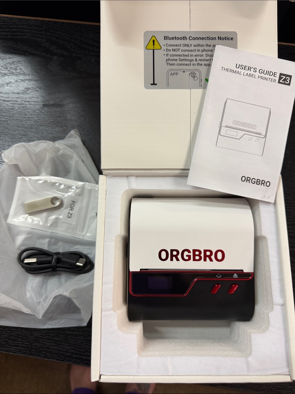 Z3 White and Black Thermal Label Printer - Bluetooth Portable